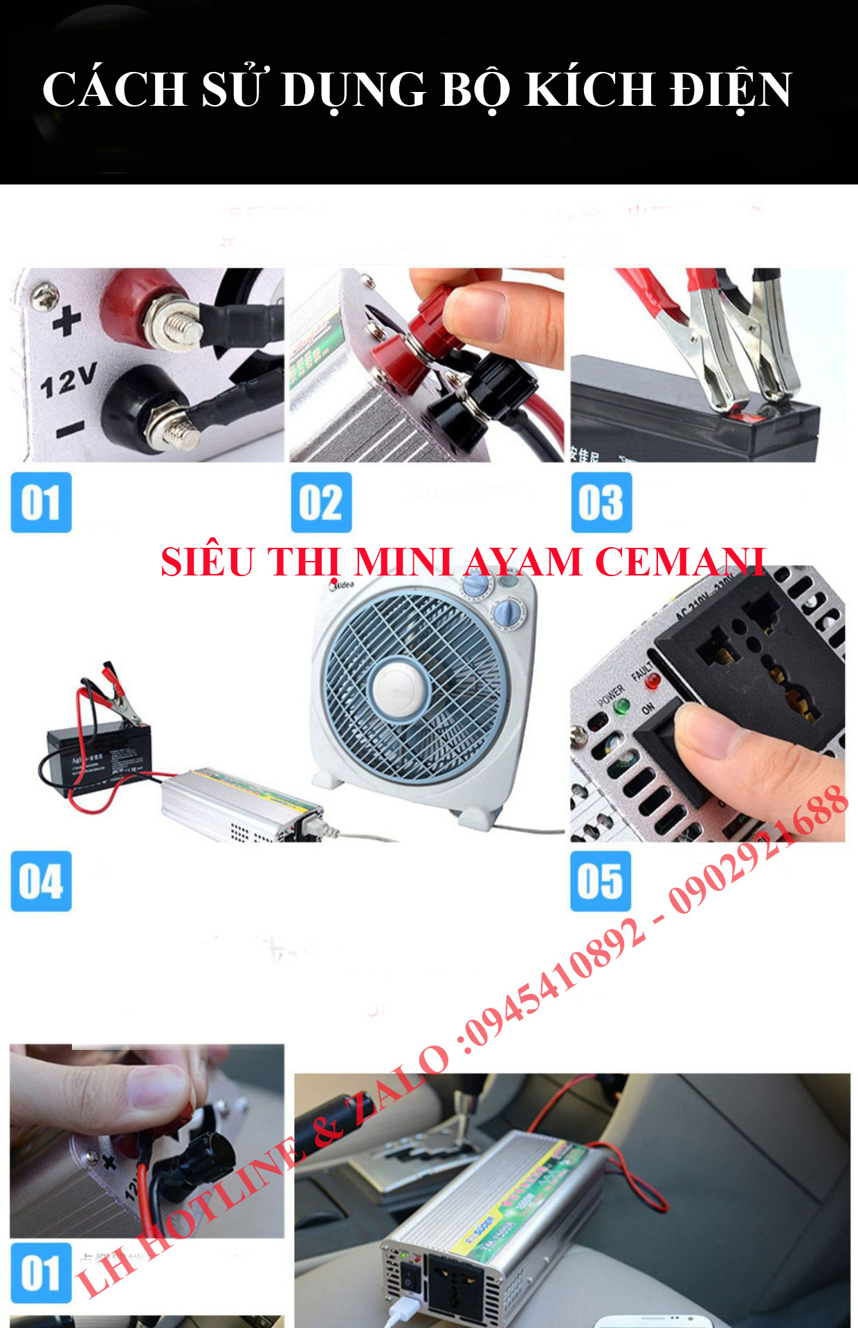 Bộ kích điện 12v lên 220V 1500W