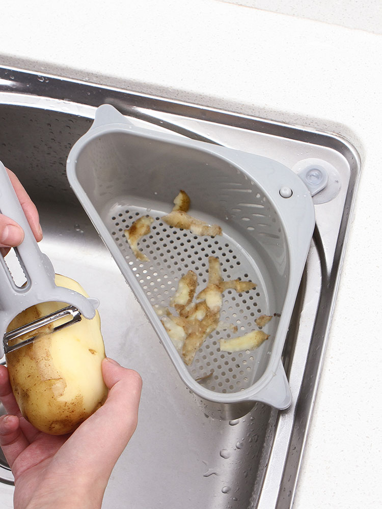 KỆ TAM GIÁC GÓC BỒN RỬA CHÉN - Giỏ Lọc Thức Ăn Thừa Góc Bồn Rửa Bát Tiện Ích