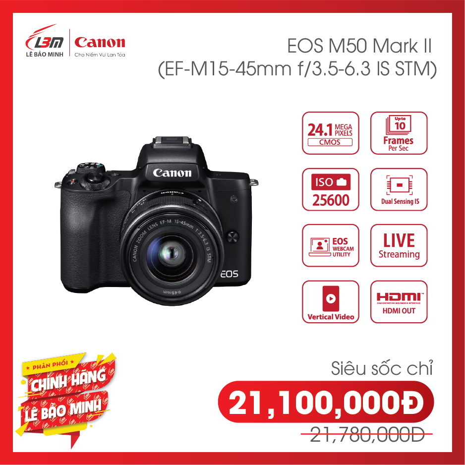 Trả góp 0% Máy ảnh Canon EOS M50 MARK II EF-M15-45MM F 3.5-6.3 IS STM -