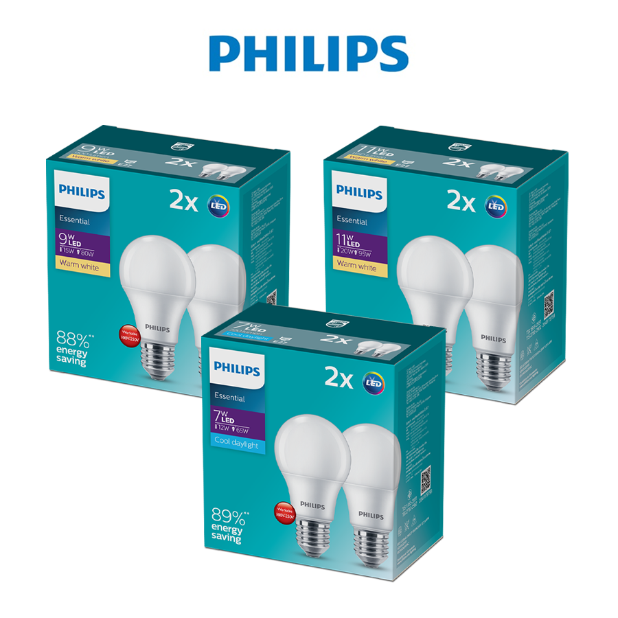 Bộ 02 bóng đèn LED PHILIPS bulb A60 - Công suất (7W, 9W, 11W)