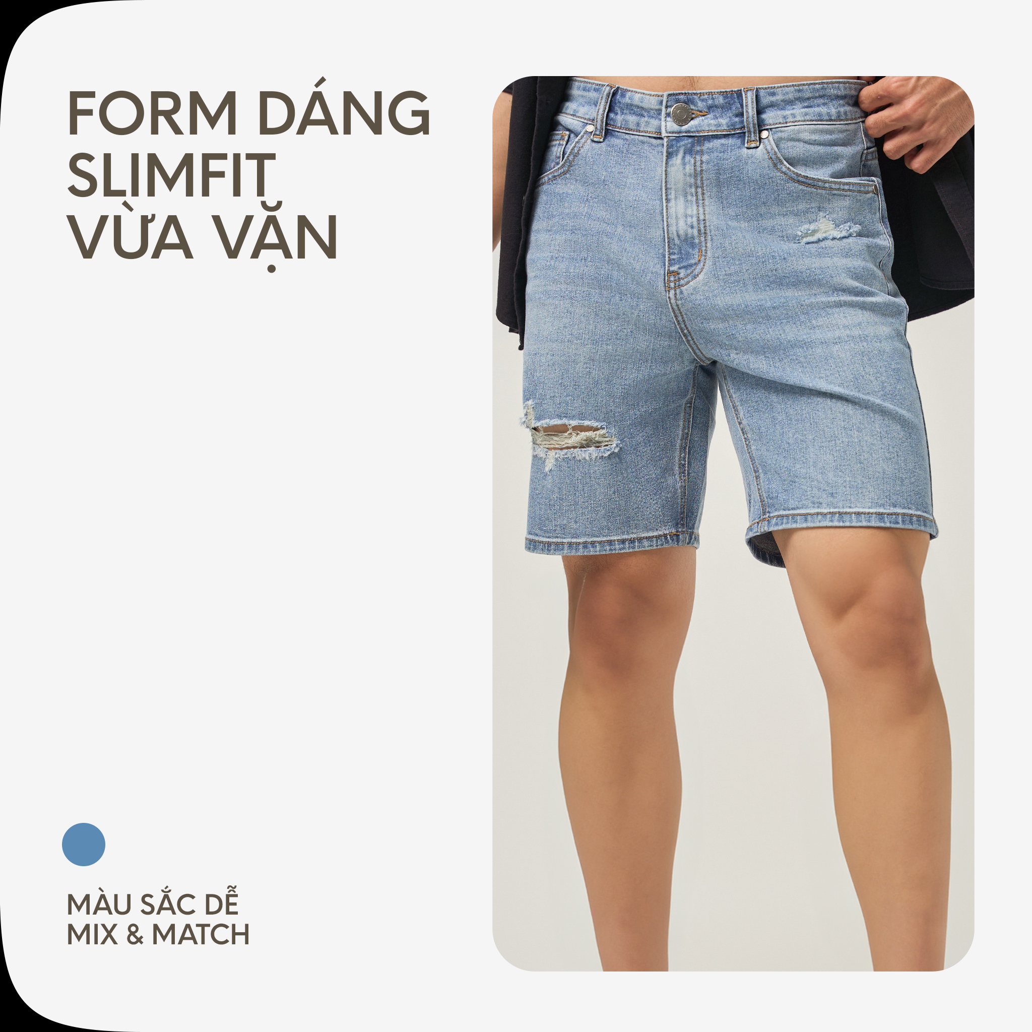 Quần Short Jeans Nam Cao Cấp Light Blue 02 BY COTTON