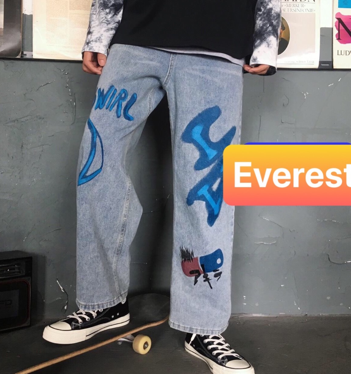 QUẦN BAGGY JEAN NAM CHẤT BÒ ỐNG RỘNG DÀI XANH THÊU VIP NHẬT BẢN KIỂU MỚI HOT TREND EV-43 EVEREST FASHION