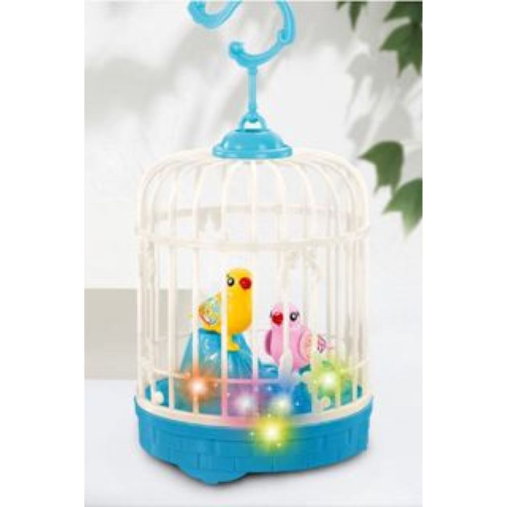 The toy bird cage has a singing and glowing sound, battery operated. So cute for baby. Birdcage size: 17x 8 cm