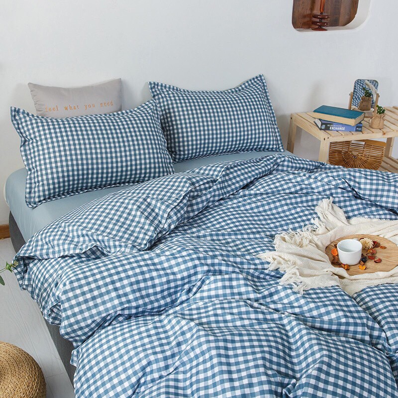Chăn ga gối cotton poly - Mẫu caro xanh dương, cam kết hàng đúng mô tả, chất lượng đảm bảo an toàn đến sức khỏe người sử dụng
