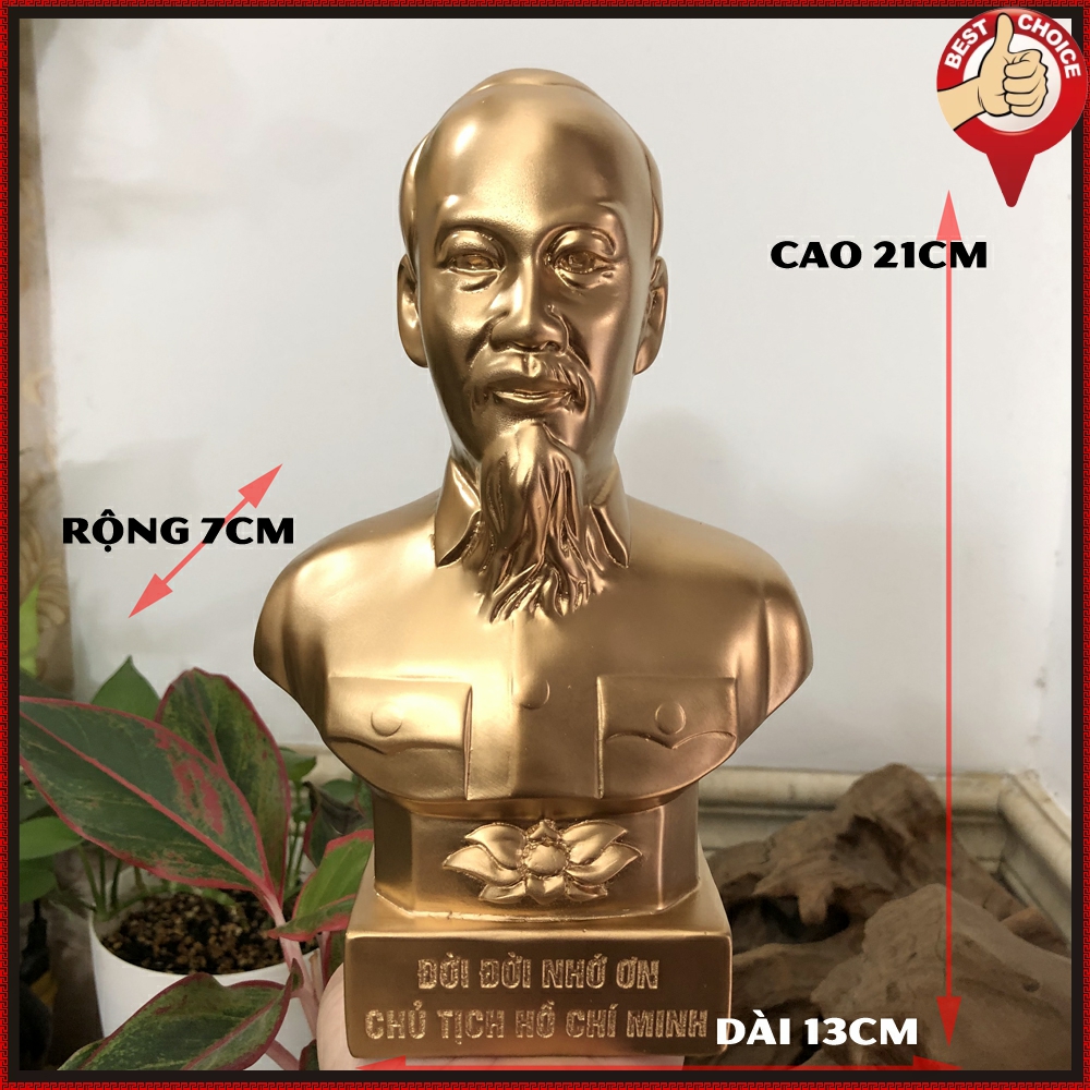 Tượng đá chân dung bán thân bác hồ chủ tịch hồ chí minh - chiều cao 21cm - cỡ lớn - màu nhũ đồng