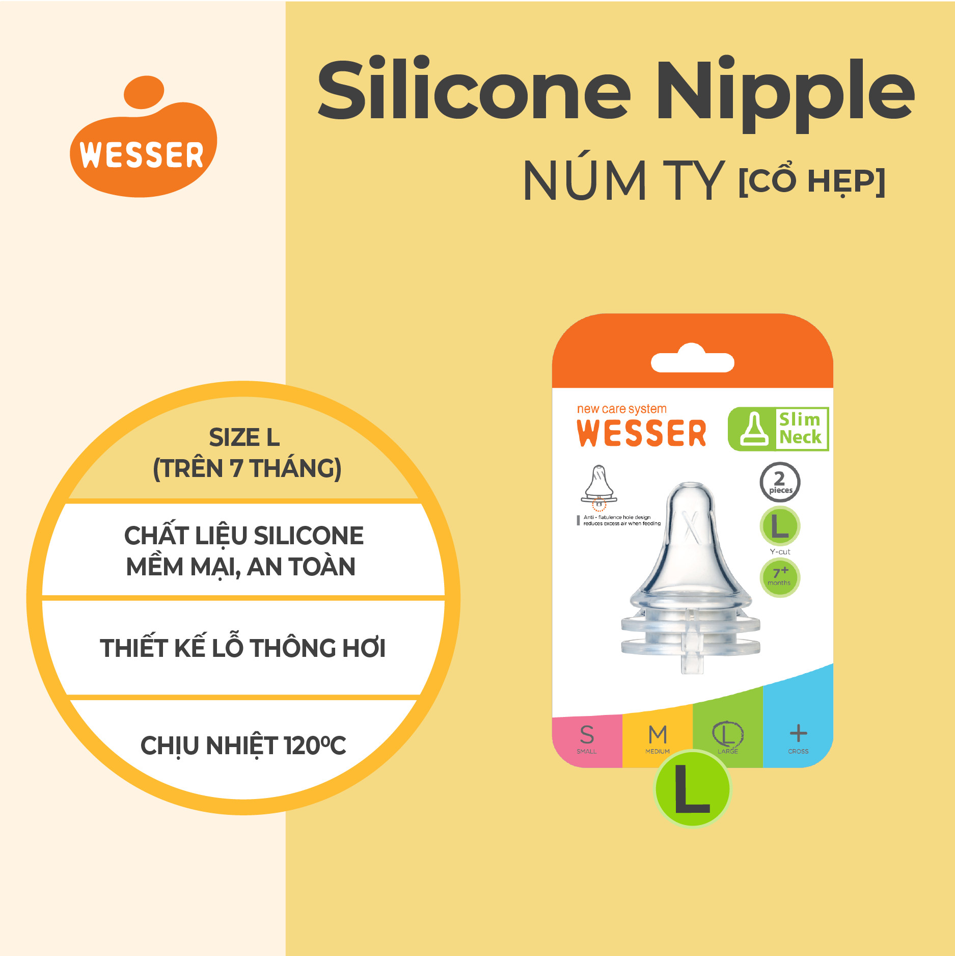 Núm ty CỔ HẸP Wesser S/M/L/+ (2 cái/hộp)