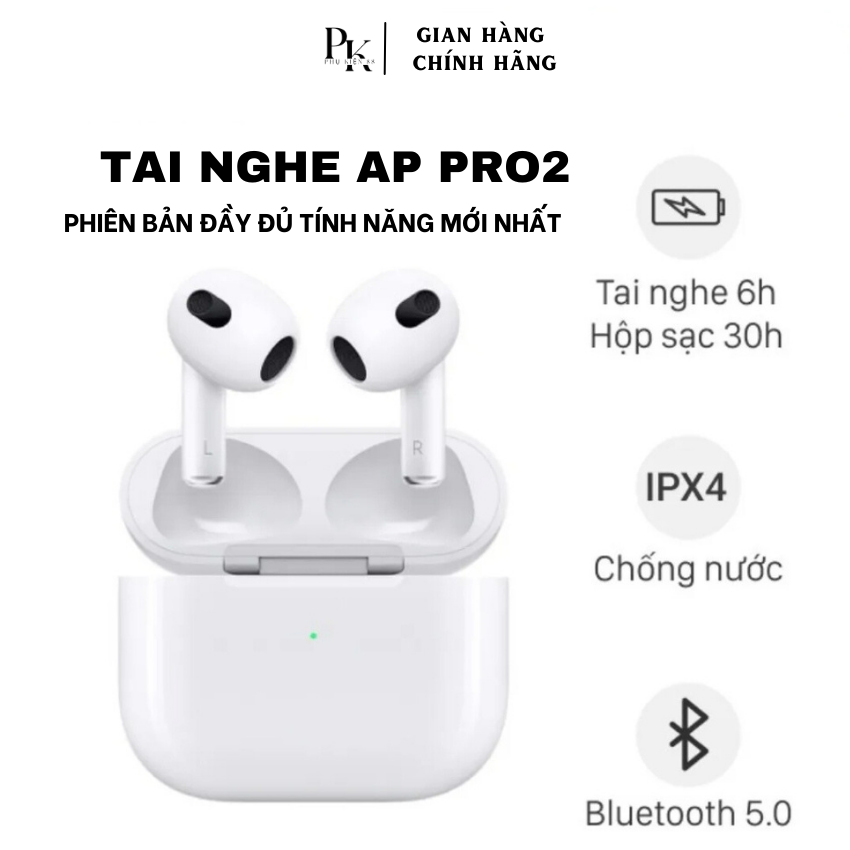 Tai nghe Bluetooth, tai nghe không dây hổ vằn Air Pro 2, tai nghe nhét tai công nghệ chống ồn, định vị, pin trâu, kết nối tự động-BH 12 tháng