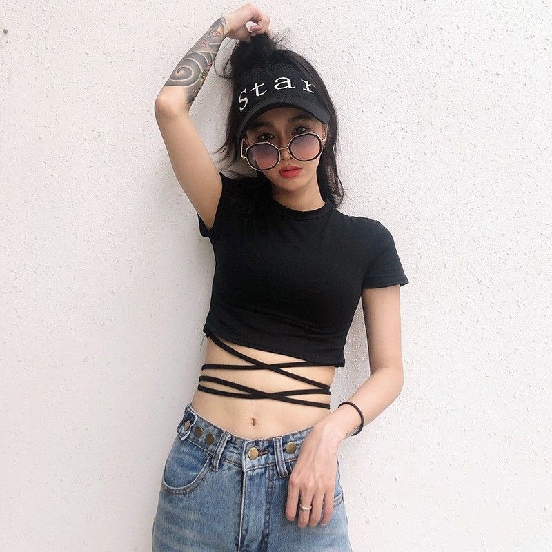 Áo thun Croptop Đan Eo Sexy Dây Buộc Eo Gợi Cảm