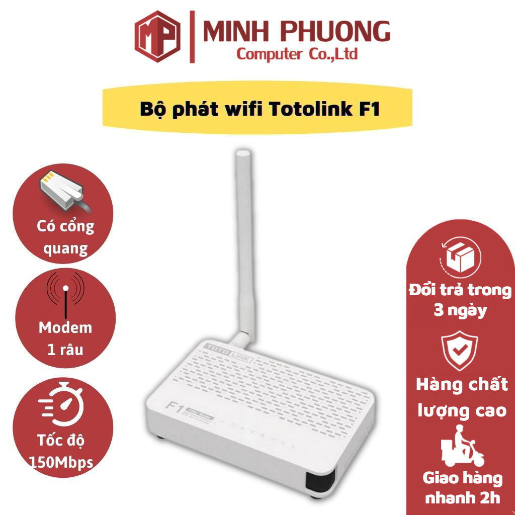 Bộ phát sóng wifi 1 râu Totolink F1 150Mbps có cổng quang trực tiếp - Hàng chính hãng