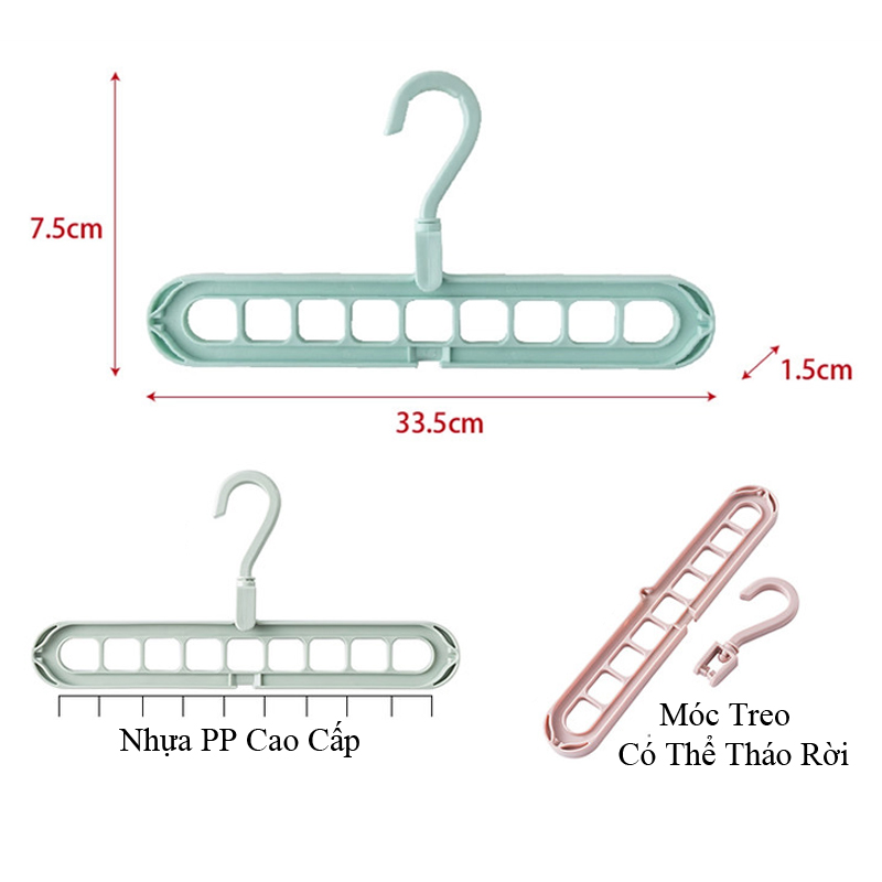 Móc treo quần áo đa năng 2 chiều 9 lỗ