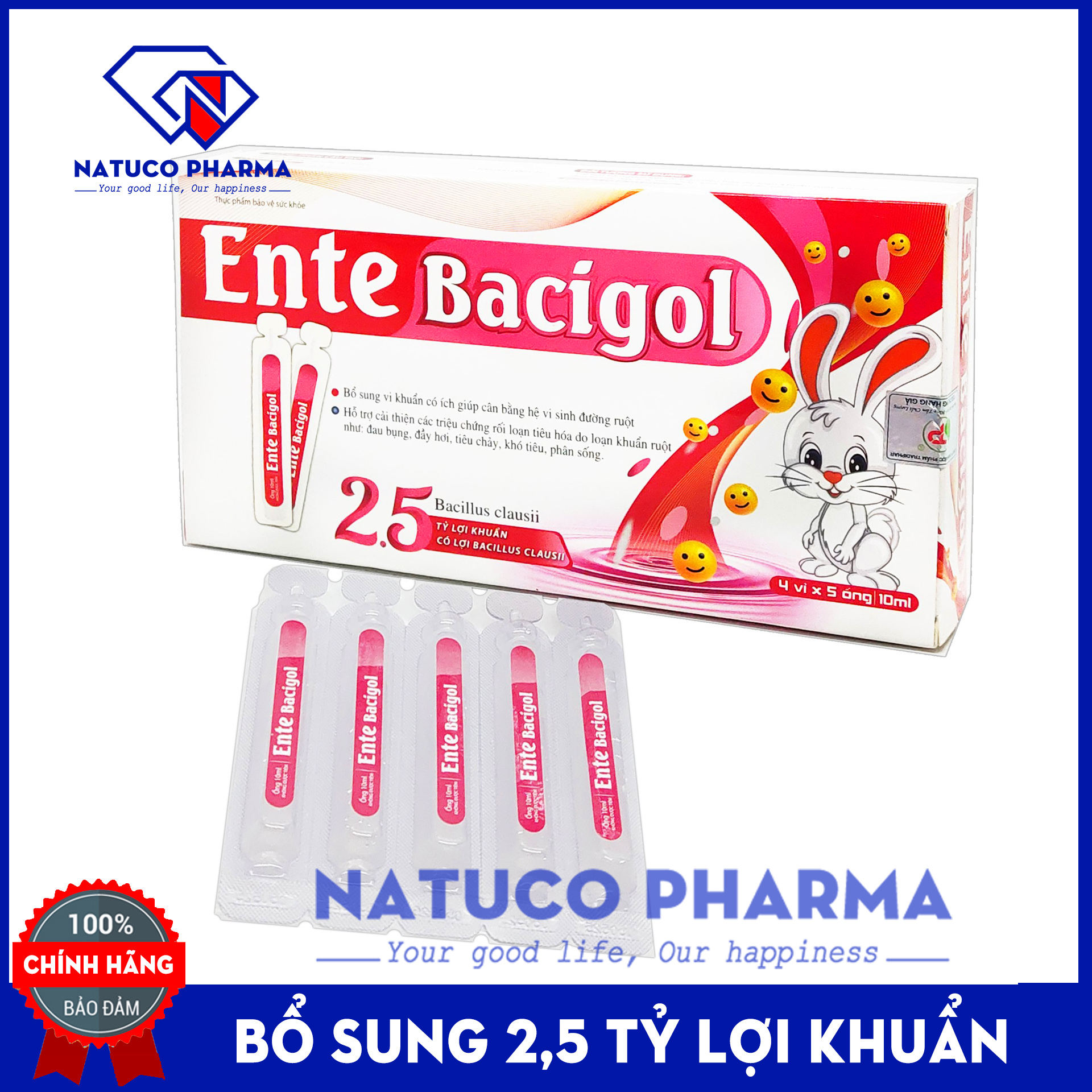 Men vi sinh cho bé giảm rối loạn tiêu hóa Enterbacillus-  Hộp 20 ống bổ sung 2 tỷ lợi khuẩn - chuẩn GMP