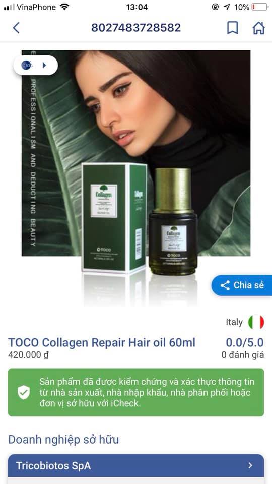 Tinh Dầu Dưỡng Tóc Toco Collagen 60ML