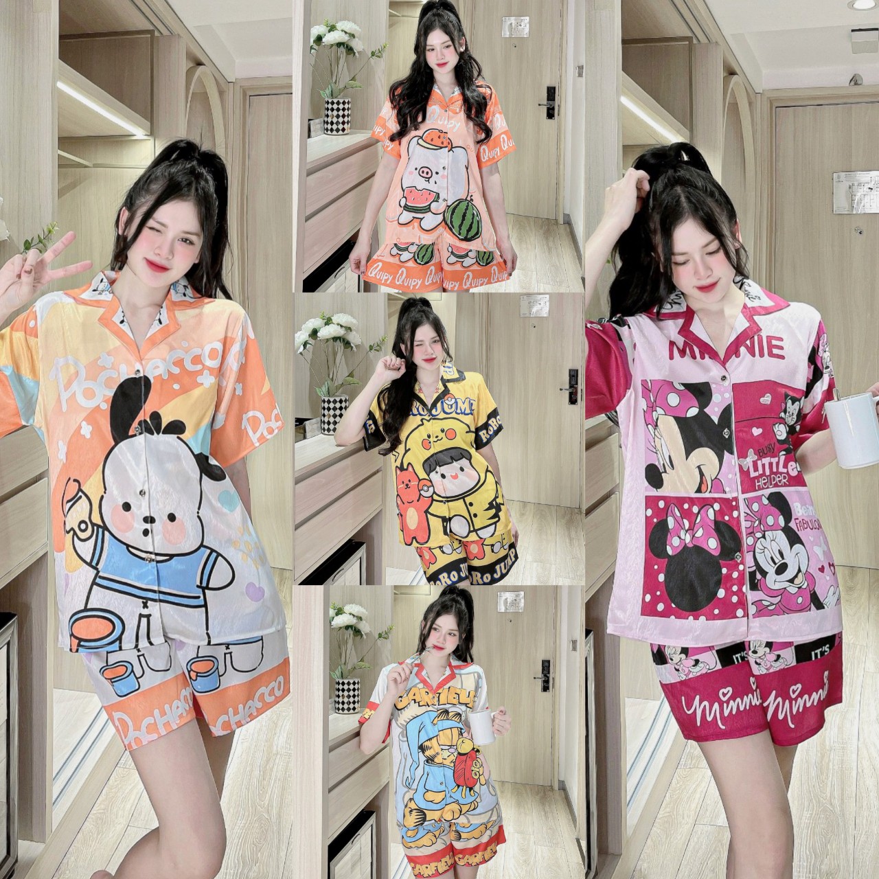 Đồ bộ pijama lụa xước loại 1 in 3d cao cấp tay ngắn , quần đùi, thiết kế hot dbj01130207162