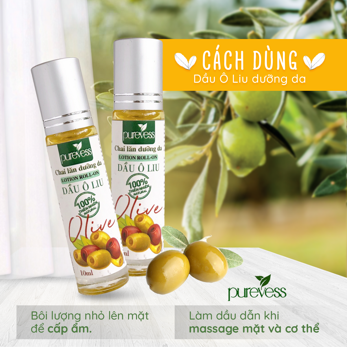 Dầu Ô Liu Purevess - Dầu dưỡng tóc - Dầu dưỡng body. Dung tích: 10ml