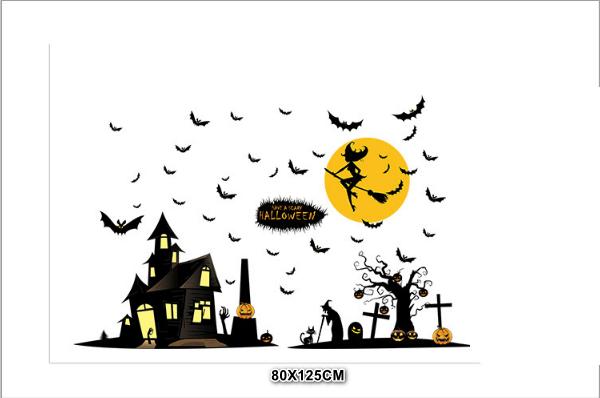 Decal trang trí tường - Ngôi Nhà Kinh Dị Hoa Trang Halloween