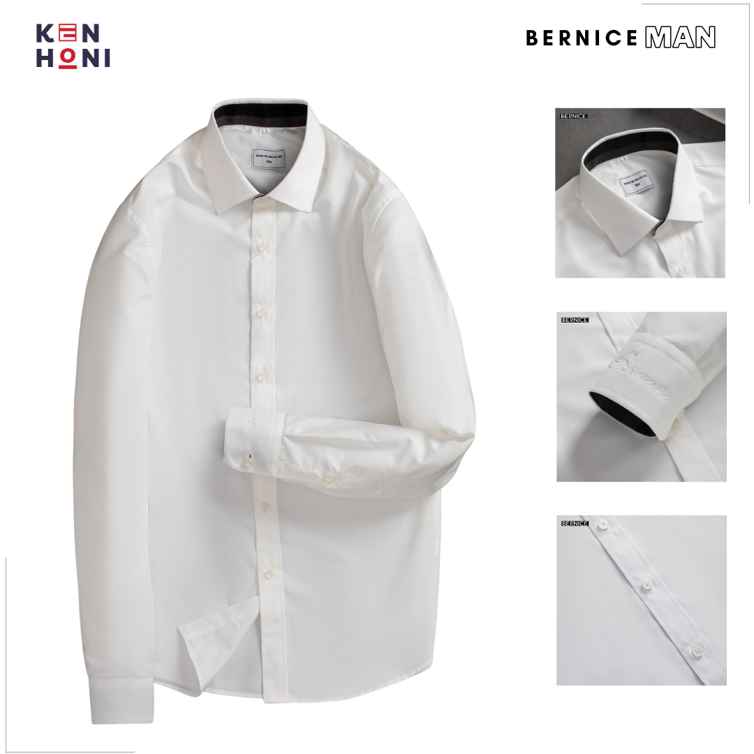 Áo sơ mi nam Trắng dài tay Không Nhăn, áo sơ mi công sở form Hàn Quốc, sơ mi sinh viên KenHoni Bernice