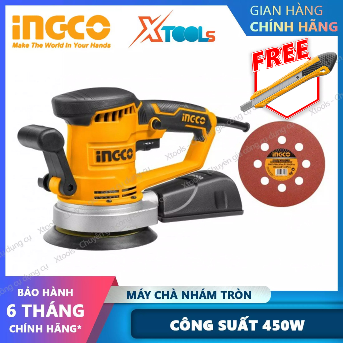 Sanding machine round ingco RS4508 450W portable scrub high quality materials, durable, speed change, attached pieces sanding