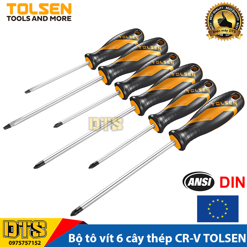 Bộ tô vít cán chống trơn 6 cây chuyên dùng có từ tính TOLSEN cao cấp - Tiêu chuẩn xuất khẩu Châu Âu