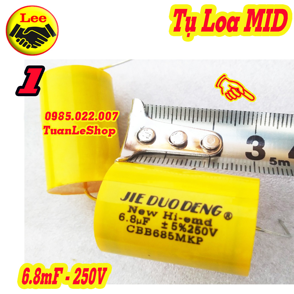 Tụ loa trung, tụ loa mid , tụ 6.8mf - tụ phân tần 6,8mf 250v vàng tròn - giá 01 cái