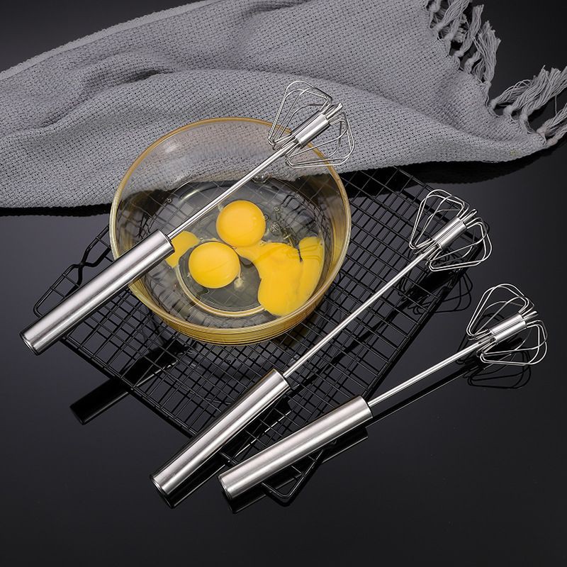 Cây đánh trứng cầm tay bằng inox có trục xoay tự động, Đồ đánh trứng trộn bột nhà bếp đa năng