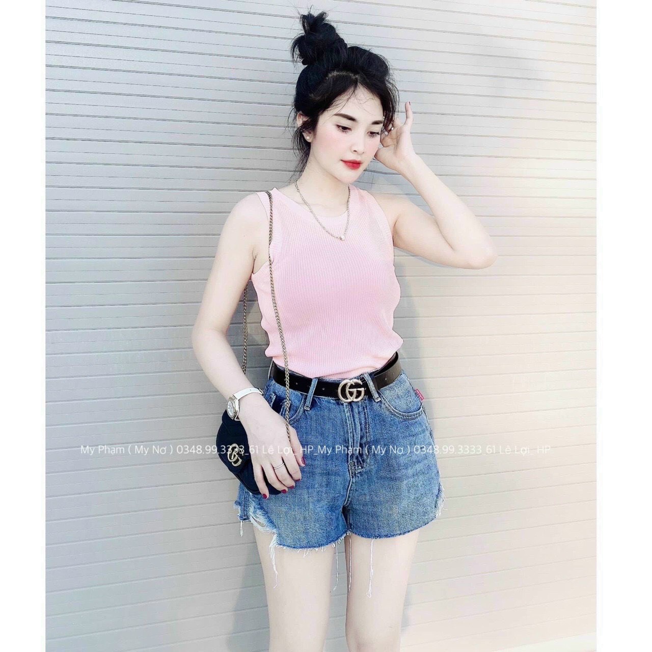 Áo thun gân len ba lỗ cổ lọ ngắn tay
