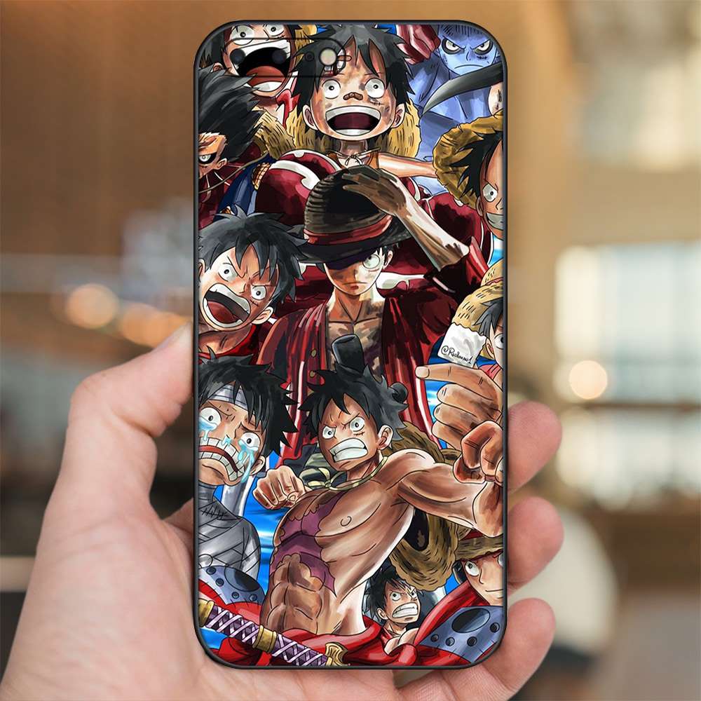 Ốp lưng iPhone 7 Plus, 8 Plus dẻo đen cạnh vuông in hình Luffy One Piece