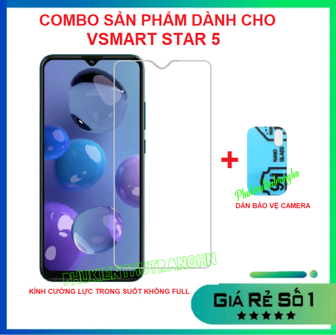 Vsmart Star 5 - COMBO Kính cường lực trong suốt không full màn + dán bảo vệ camera chống trầy xước, bụi bẩn