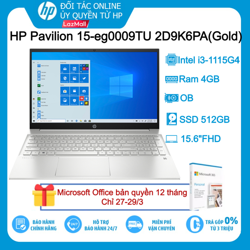 Bảng giá [VOUCHER 10% - TẶNG OFFICE 365 BẢN QUYỀN]Laptop HP Pavilion 15-eg0009TU 2D9K6PA (Gold) i3-1115G4 4GB 512GB OB 15.6FHD Win10+Office-Hàng chính hãng new 100% Phong Vũ