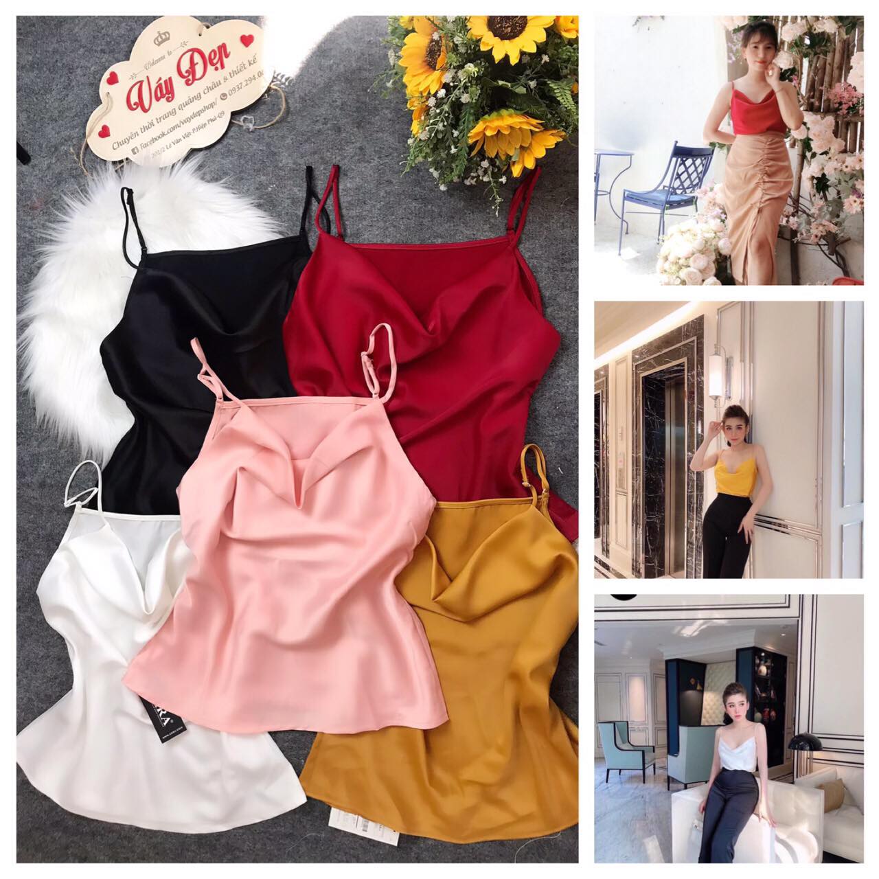 [HCM]HÌNH THẬT 100% ÁO LỤA 2 DÂY CỔ ĐỔ NHIỀU SIZE HÀNG THIẾT KẾ