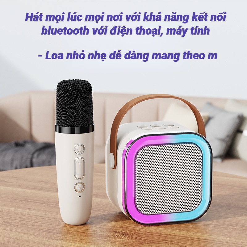 Loa bluetooth karaoke mini k12 tặng kèm 2 mic hát , thiết kế nhỏ gọn , âm thanh hay bass chuẩn , có đèn led nhiều màu , bh lỗi 1 đổi 1