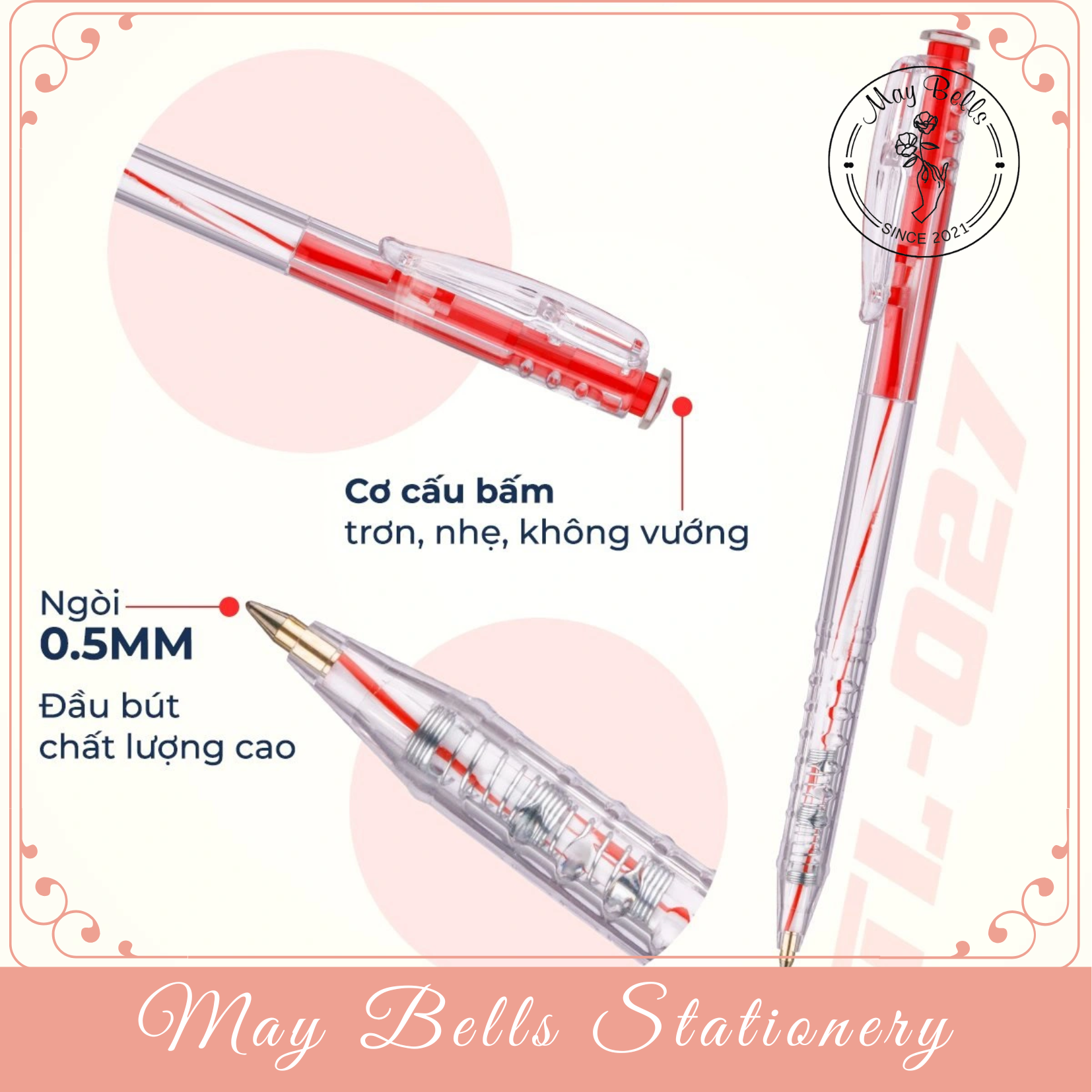 Combo 5 Bút bi thiên long TL027 (Xanh, đỏ, đen) ngòi 0.5mm tặng kèm giấy note