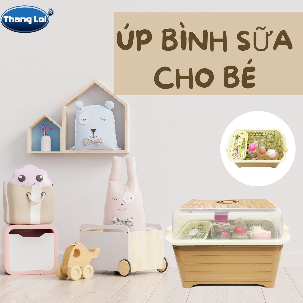 Kệ Chén Bát Thau Rổ Có Nắp Úp Chén Bát, Úp Bình Sữa Cho Bé