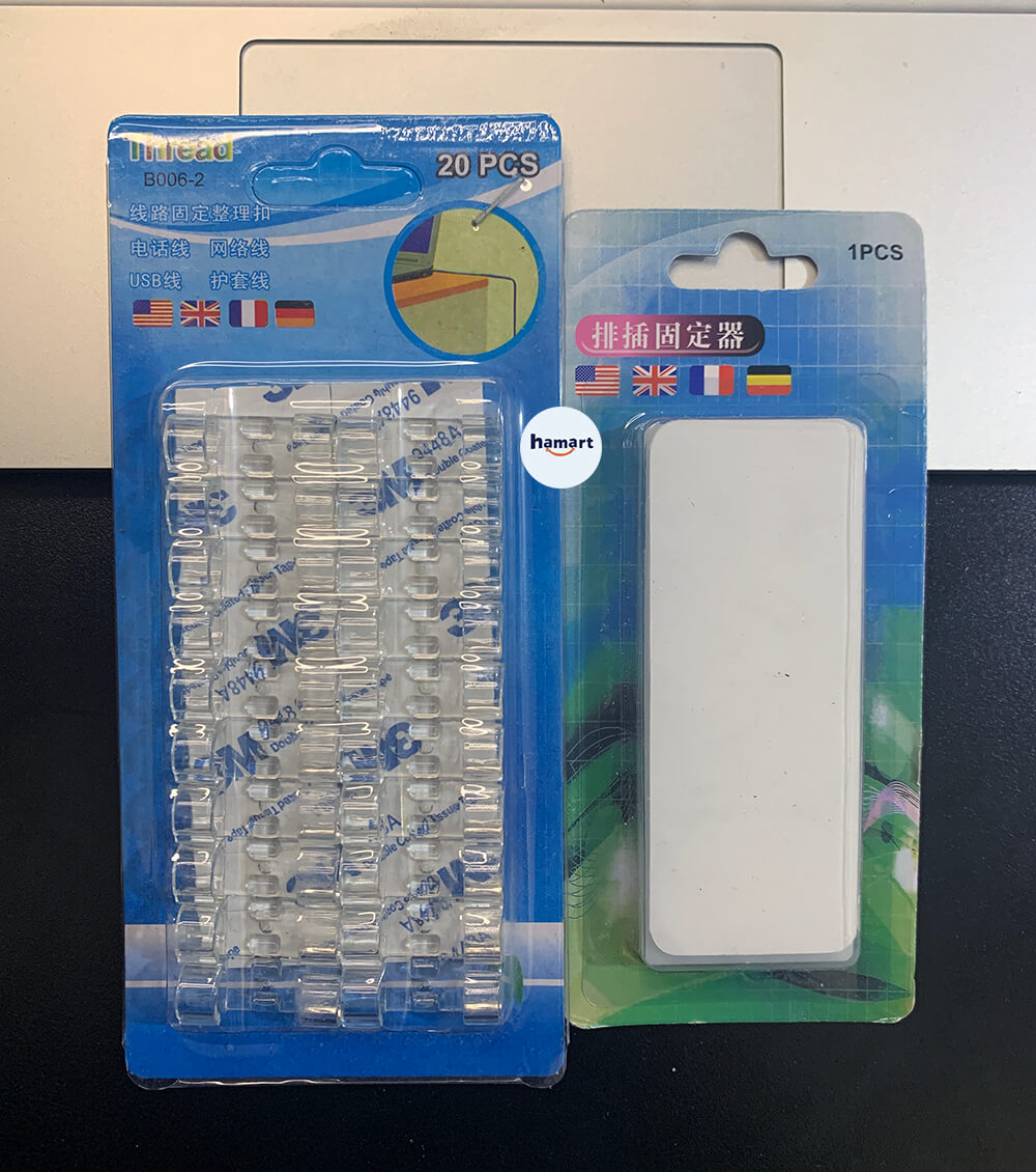 COMBO Seamless Punch Free Plug Sticker Holder Wall Fixer Power Strip Holders & Cable Organizer Clips Cable Management Desktop