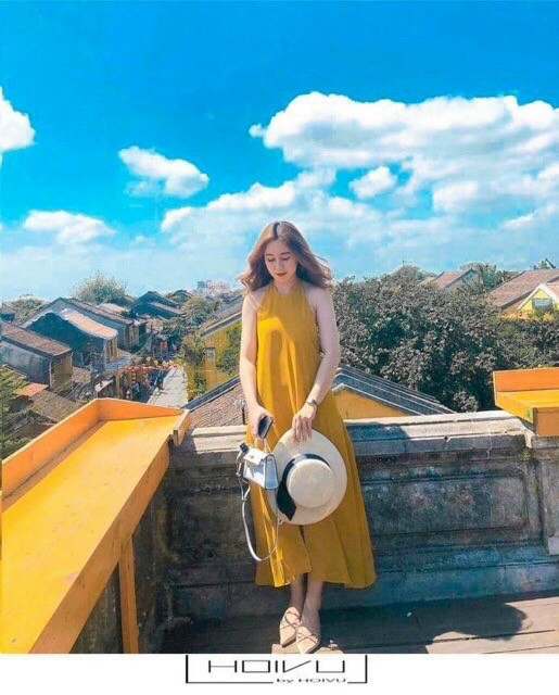 [HCM]Đầm maxi cổ yếm cột dây có đệm ngực
