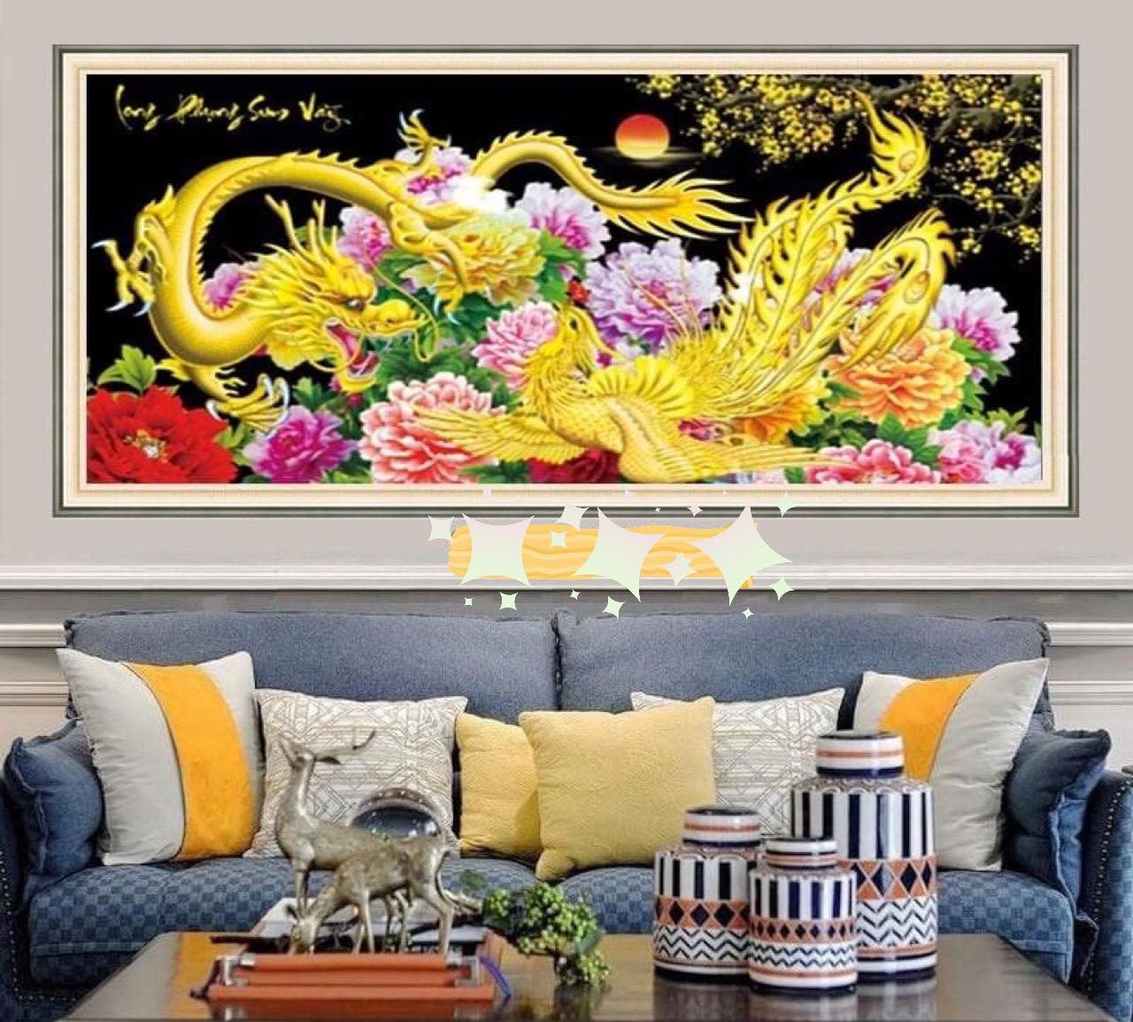 Tranh đính đá Long Phụng Sum Vầy - tranh chưa đính đá