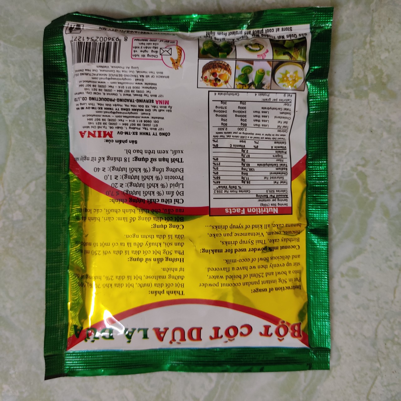 Bột cốt dừa lá dứa 50g
