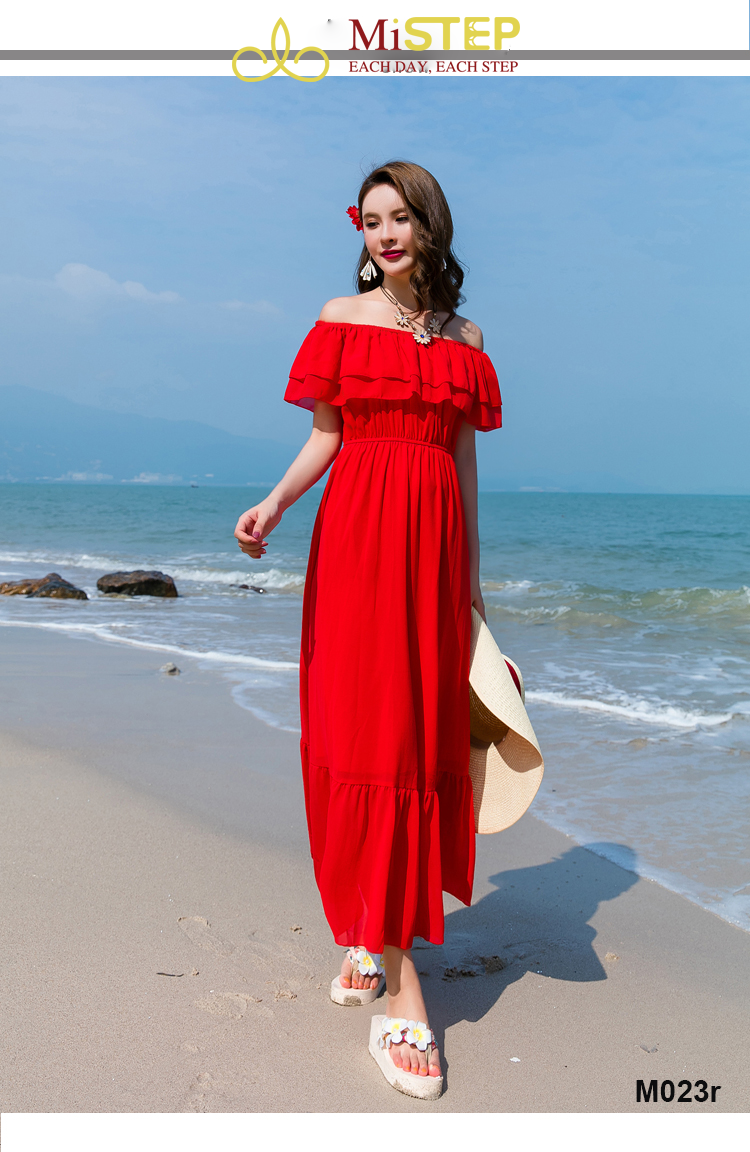 Đầm Maxi Lệch Vai Đi Biển Cho Người Béo