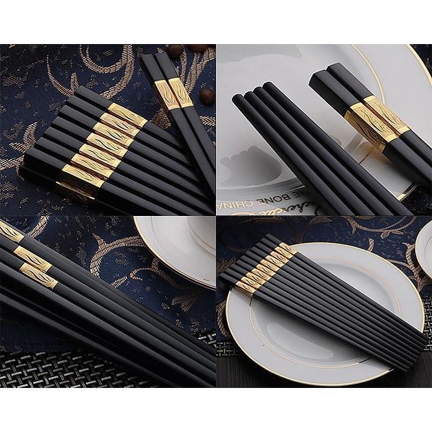[BỌC VÀNG] Bộ 10 đôi đũa ăn hợp kim đầu bọc vàng, Bộ Đũa Hợp Kim giá Sốc (10 Đôi)