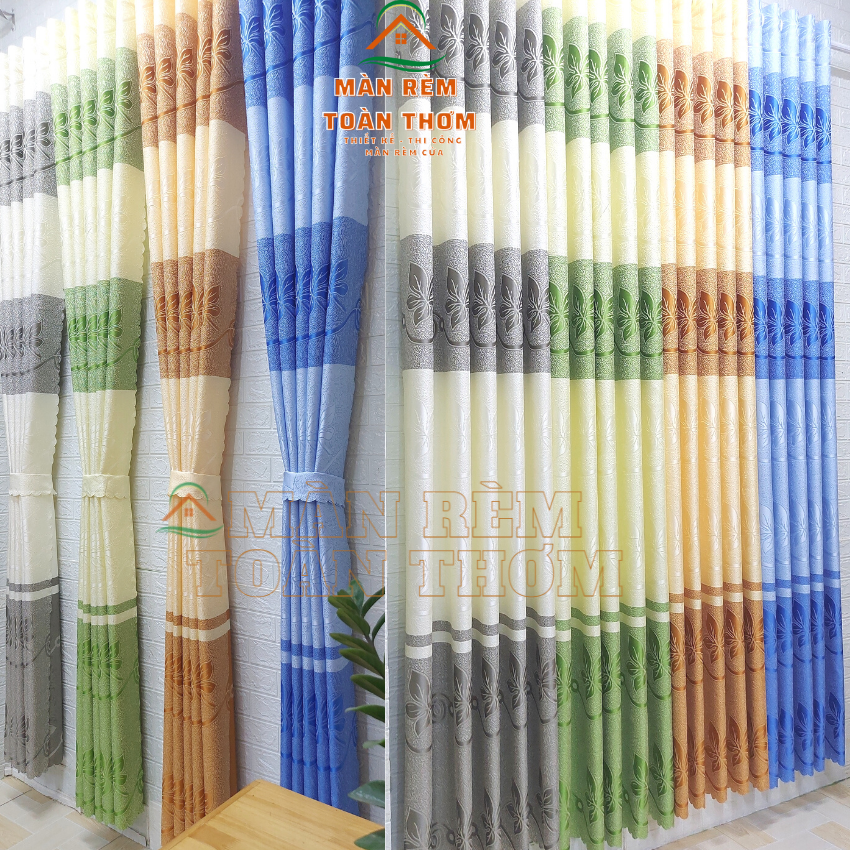 rèm gấm rộng 3m cao2.7m xanh cốm 5 cánh