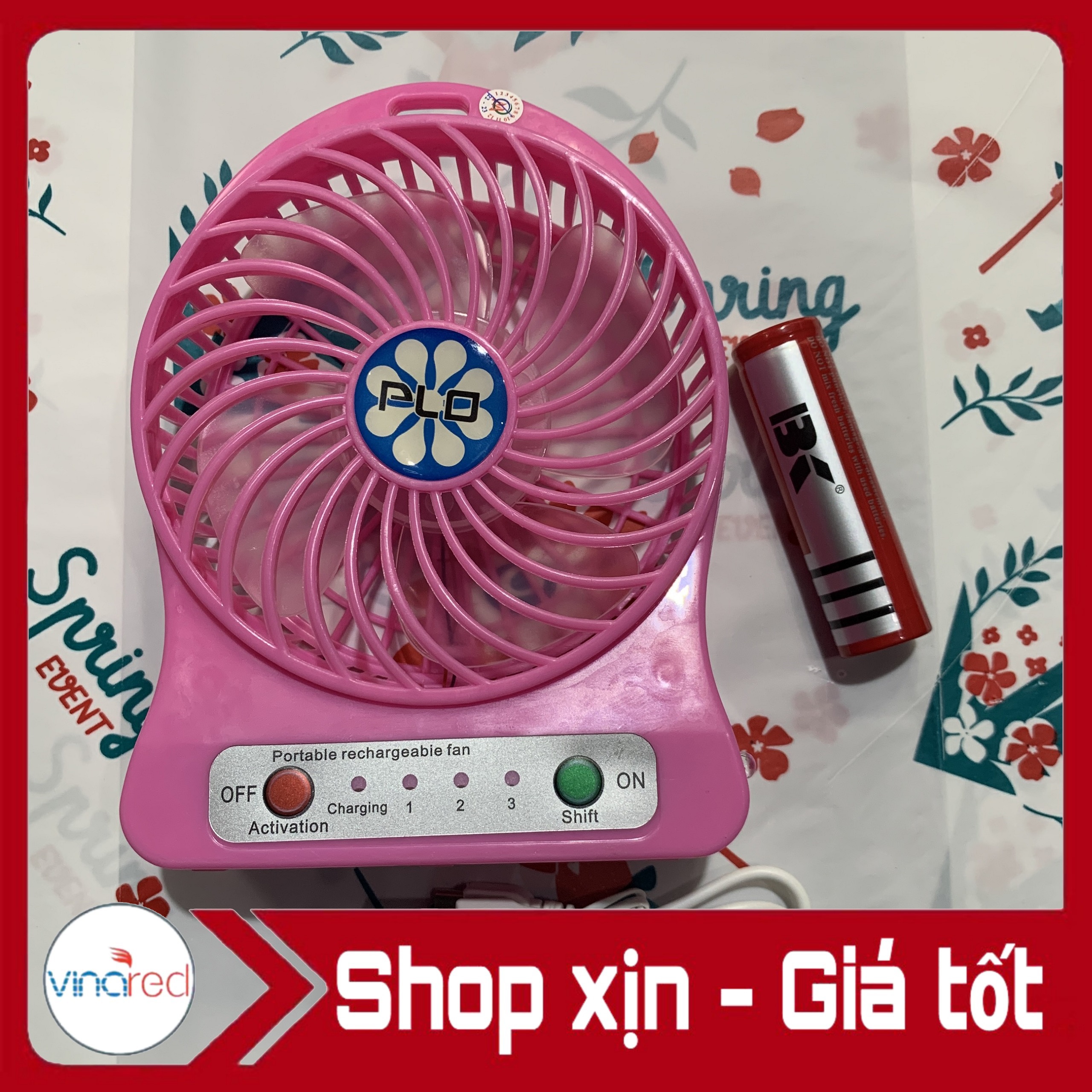 Quạt sạc 3 tốc độ siêu tốc VNR 95B (Xanh)