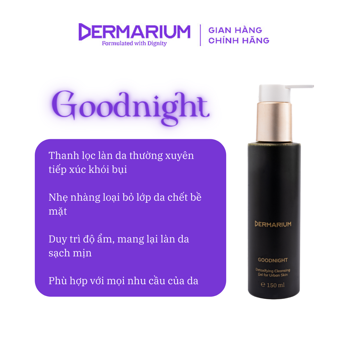Dermarium Goodnight - Gel rửa mặt than hoạt tính