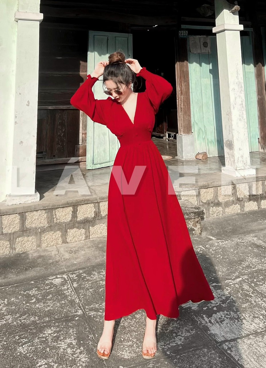 Đầm Maxi Cổ V Thanh Lịch