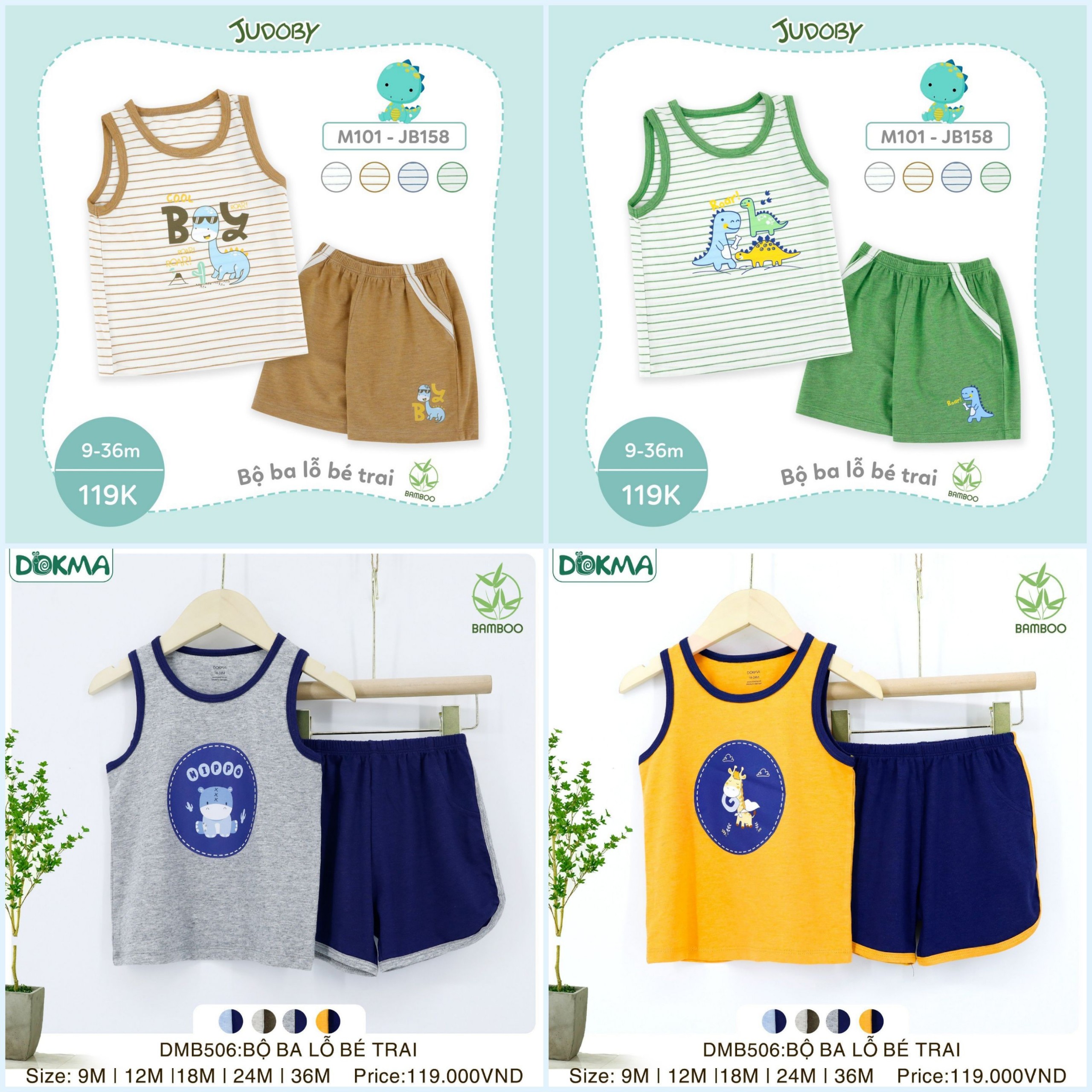 Bộ ba lỗ sát nách bé trai bamboo Dokma/ Judoby (6-36m) (DMB506 - DMB416 - DMB302 - JB158)
