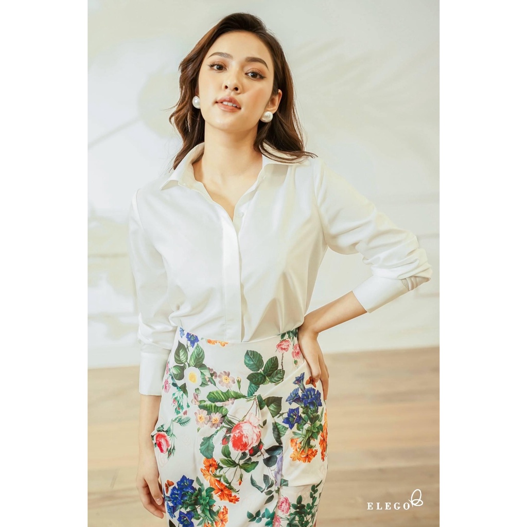 SET áo sơ mi trắng Chân váy bút chì hoa