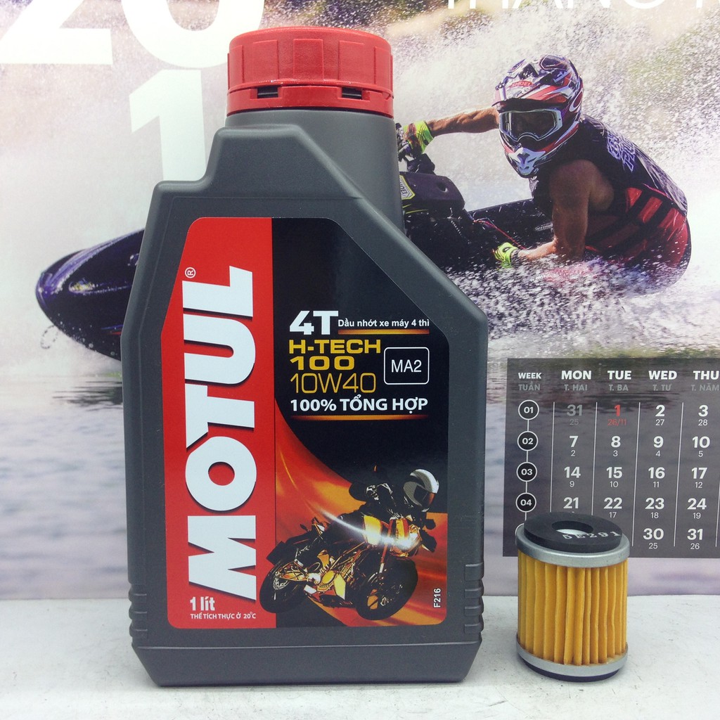 Nhớt motul h- tech 100 10w40 và lọc nhớt yamaha
