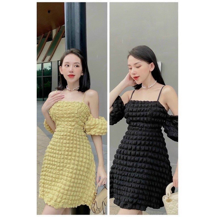 Đầm babydoll 2 dây trễ vai váy dây xoè rớt vai dáng ngắn chất xốp quảng châu kèm hình thật tp1011