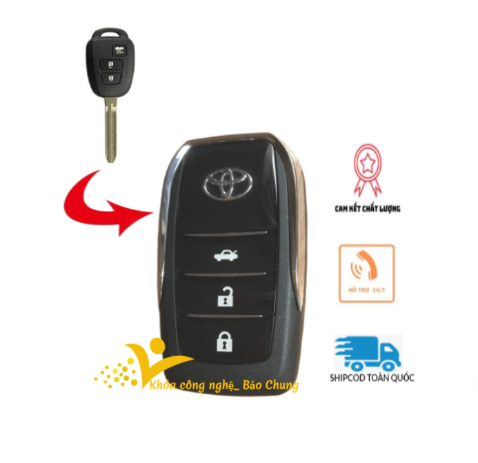Vỏ chìa khóa xe Vios đời 2019- 2022 loại 3 nút thẳng, có nút mở cốp