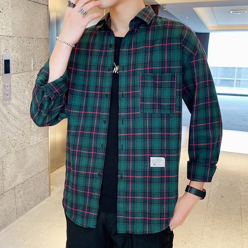 Áo sơ mi nam dài tay họa tiết caro xanh lá KR944 Thời trang PONIVA BRANCH Chất liệu thoáng mát bền đẹp