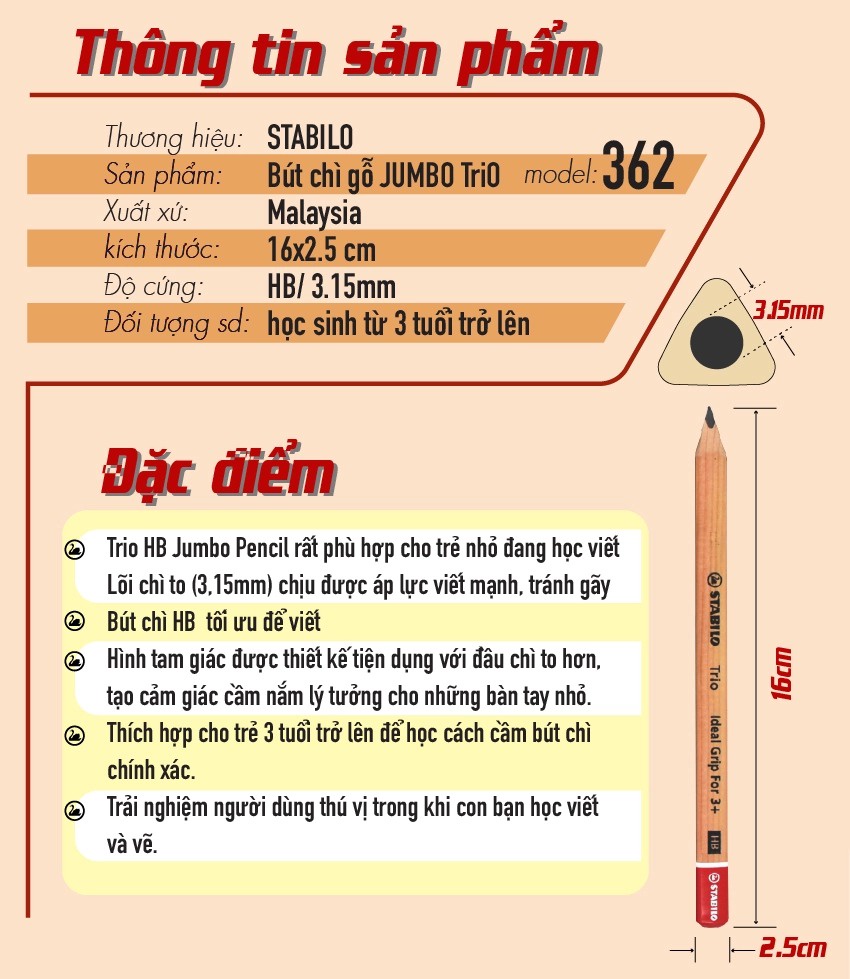 Bút chì phác thảo Jumbo STABILO Trio (PCJ398)