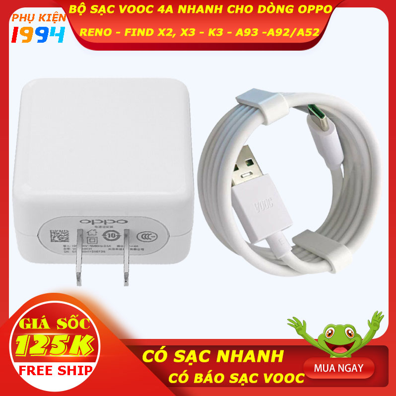 Bộ Sạc Nhanh VOOC 4A Cho Các Dòng Oppo Reno K3 A93 A92 A52 Find X2 Find X3 R17 Và Các Dòng Khác Vẫn Sạc Được Qua Cổng USB C (TYPE C) Có Hỗ Trợ Sạc Nhanh